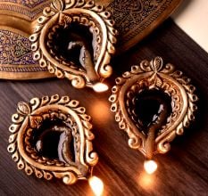 Heart Shaped Swastika Diwali Diya Oil Lamp Pack of 3